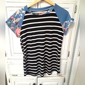 Tickled Teal Black and White Graphic Short Sleeve Tee